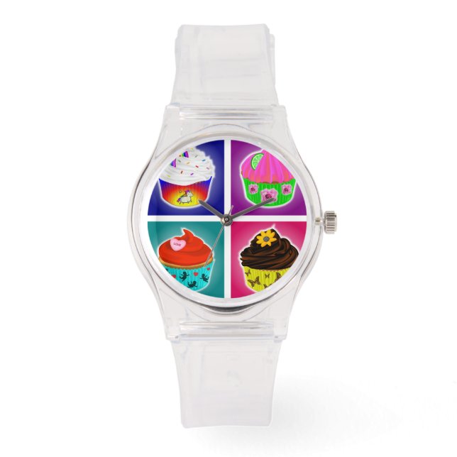 Vier Cupcakes horloge (Voorkant)