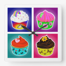 Vier Cupcakes Vierkante Wandklok