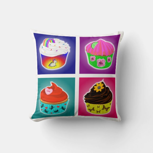 Vier Cupcakes Worpkussen Kussen (Voorkant)