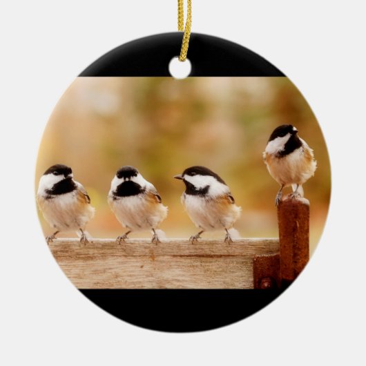 Vier Cute Chickadees Keramisch Ornament (Voorkant)