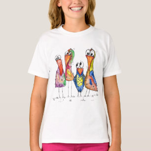 Vier Cute en Whimsical Colorful Birds T-shirt
