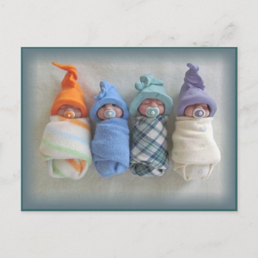 Vier Cute Polymer Clay Elf Babies, sculpturen Briefkaart (Voorkant)