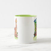 Vier Cute Whimsical-huizen Tweekleurige Koffiemok (Center)