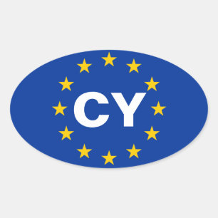 VIER Cyprus "CY" Vlag Europese Unie Ovale Sticker