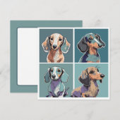 Vier Dachshunds Illustratie Notitiekaartje (Voorkant / Achterkant)
