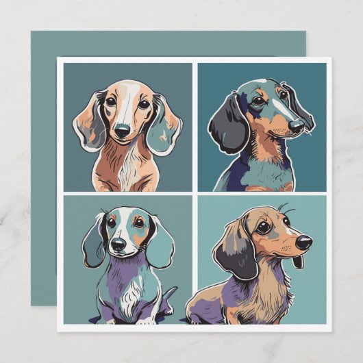 Vier Dachshunds Illustratie Notitiekaartje (Voorkant / Achterkant)