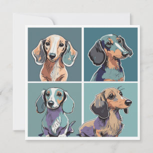 Vier Dachshunds Illustratie Notitiekaartje