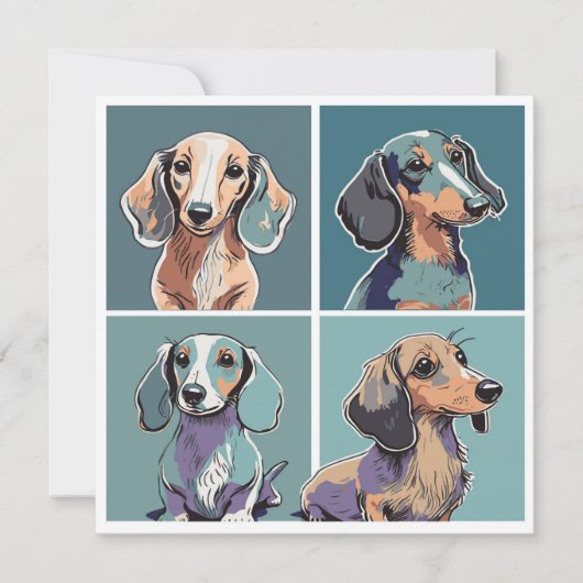 Vier Dachshunds Illustratie Notitiekaartje (Voorkant)
