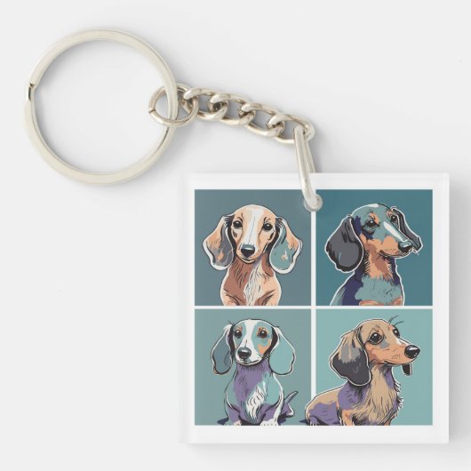 Vier Dachshunds Illustratie Sleutelhanger (voorkant)