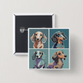 Vier Dachshunds Illustratie Vierkante Button 5,1 Cm (Voorkant /achterkant)