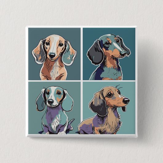 Vier Dachshunds Illustratie Vierkante Button 5,1 Cm (Voorkant)