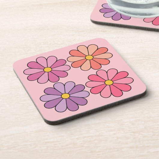 Vier Daisies Roze Onderzetter Set (Linkerzijde)