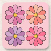Vier Daisies Roze Onderzetter Set (Voorkant)