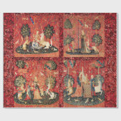 VIER DAME EN EENHOORN VERHALEN Rode Groene Bloemen Cadeaupapier (Vlak)