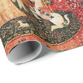 VIER DAME EN EENHOORN VERHALEN Rode Groene Bloemen Cadeaupapier (Rol Hoek)