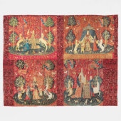 VIER DAME EN EENHOORN VERHALEN Rode Groene Bloemen Fleece Deken (Voorkant (Horizontaal))