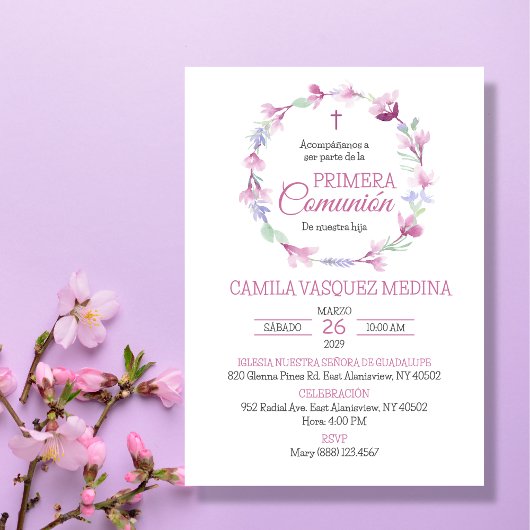 Vier de eerste heilige communie van uw meisje met kaart