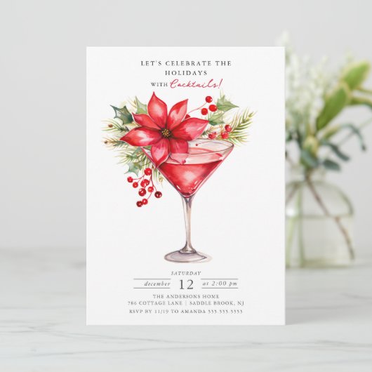 Vier de Feestdagen Kerstmis Cocktail Party Kaart (Staand voorkant)