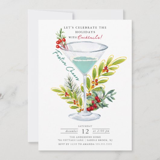 Vier de feestdagen met kerstcocktailparty kaart (Voorkant)