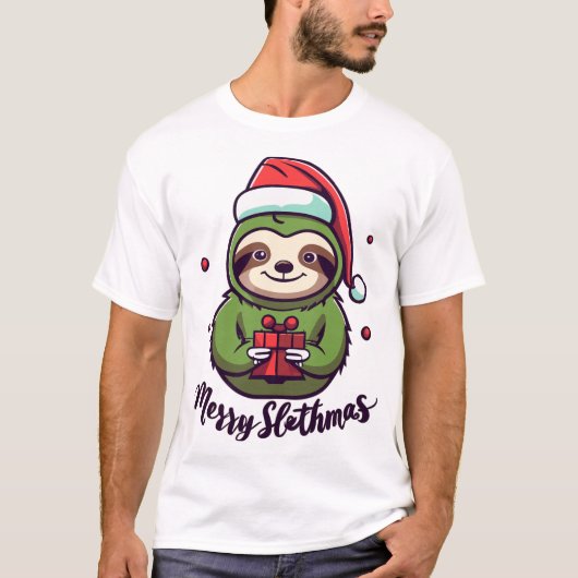 Vier de geest van kerst Schattigee luiaard T-shirt (Voorkant)