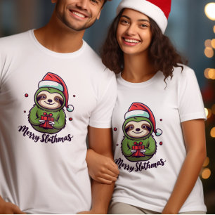 Vier de geest van kerst Schattigee luiaard T-shirt