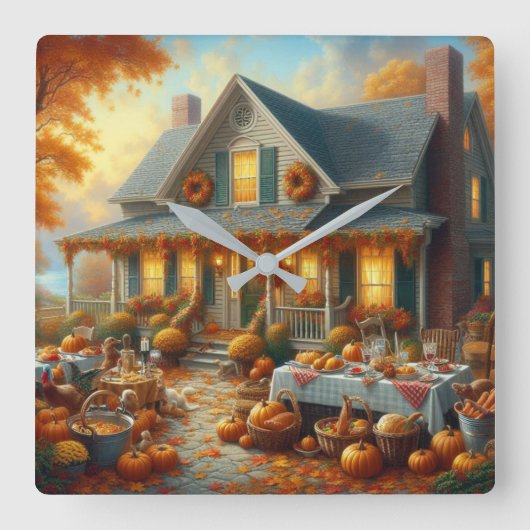 Vier de herfst Bounty met Cosy Charm Vierkante Klok (Voorkant)