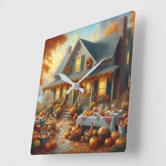 Vier de herfst Bounty met Cosy Charm Vierkante Klok (Hoek)