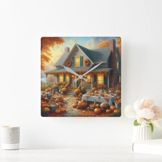 Vier de herfst Bounty met Cosy Charm Vierkante Klok (Huis)