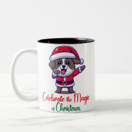 Vier de magie van Christmas Dog Tweekleurige Koffiemok