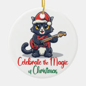 Vier de magie van Kerstmis Kat Keramisch Ornament (Voorkant)