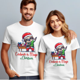 Vier de magie van Kerstmis Santa Sloths T-shirt