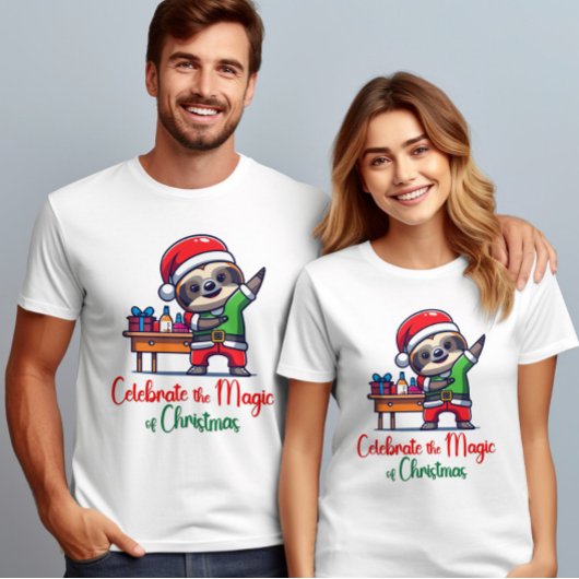 Vier de magie van Kerstmis Santa Sloths T-shirt