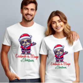 Vier de magie van Kerstmis Schattigee luiaard T-shirt
