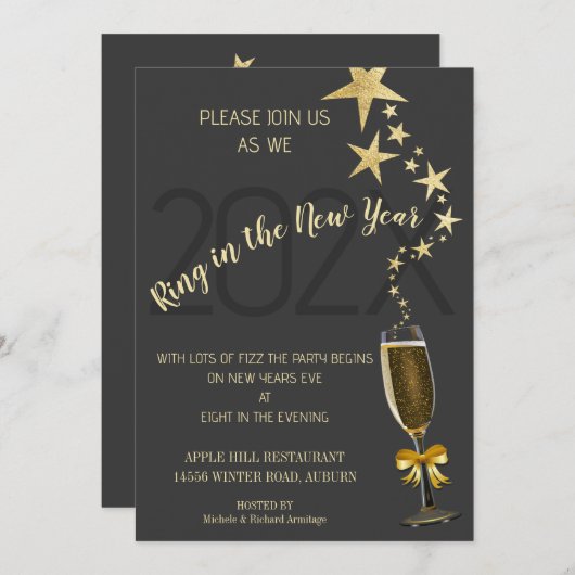 Vier de nieuwjaarsuitnodiging kaart (Voorkant / Achterkant)