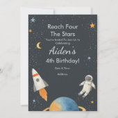 Vier de sterren - Outer Space 4th Birthday Kaart (Voorkant)
