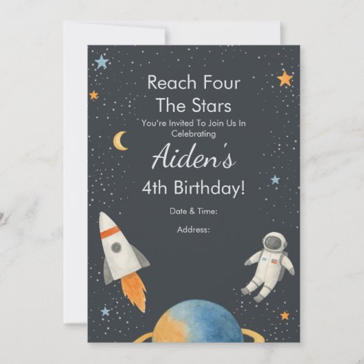 Vier de sterren - Outer Space 4th Birthday Kaart (Voorkant)