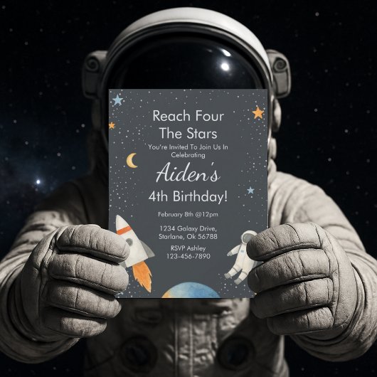 Vier de sterren - Outer Space 4th Birthday Kaart