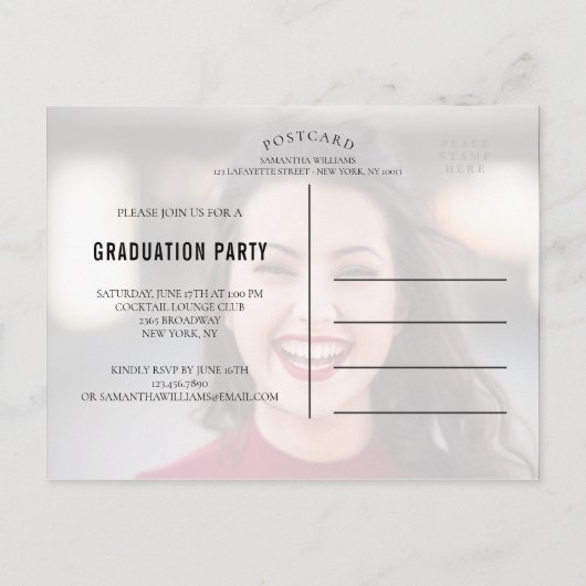 Vier de uitnodiging van het fotoafstudeerfeest (Achterkant)