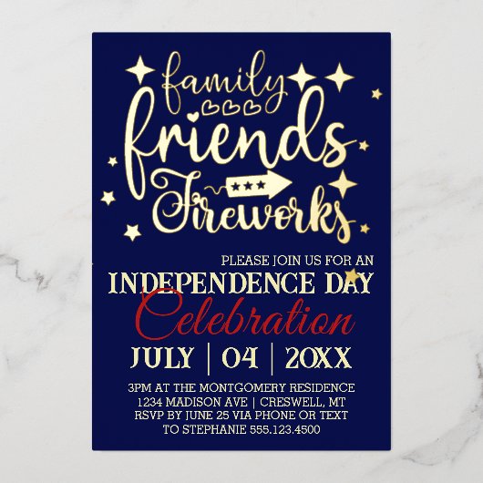 Vier de Vierde Juli-feest met sterren Folie Uitnodiging (Voorkant)