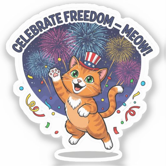 Vier de vrijheid – miauw! patriottische kat sticker (Voorkant)