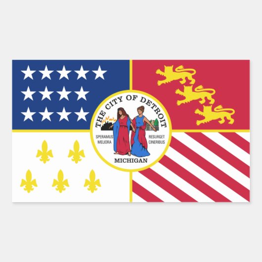 VIER Detroit Vlag Rechthoekige Sticker (Voorkant)