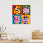 Vier dier gezichten kinderkamer nursery poster (Keuken)