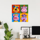 Vier dier gezichten kinderkamer nursery poster (Thuiskantoor)