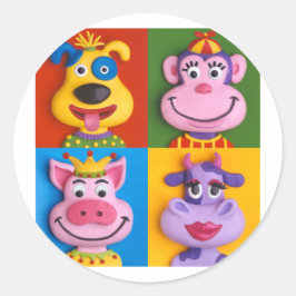 Vier diergezichten ronde sticker