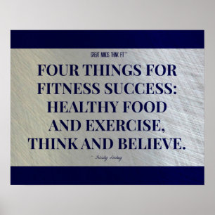 Vier dingen voor fitnesssucces: blauw en staal poster