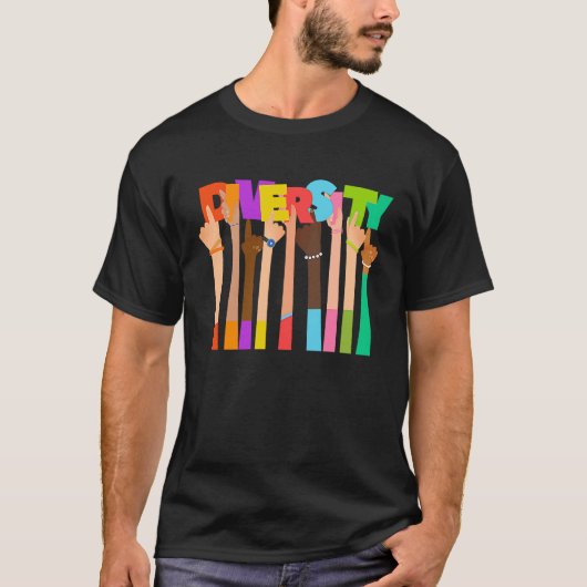 Vier Diversiteit Liefde Gelijkheid T-shirt (Voorkant)