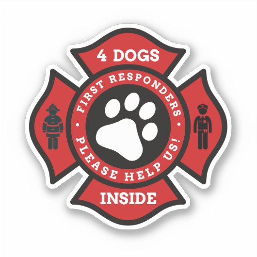 Vier Dogs Inside Home Pet Alert Notice for Fire Sticker (Voorkant)