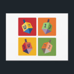 Vier Dreidels Briefkaart<br><div class="desc">Maak je klaar om te spelen met je droom tijdens de feestdagen.  Dit zal een perfect cadeau zijn!</div>
