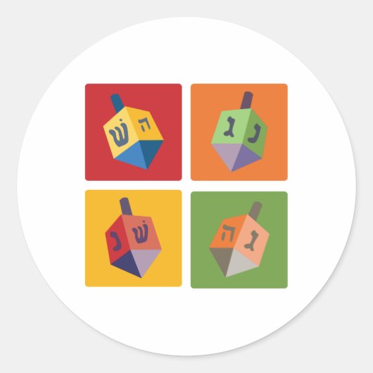 Vier Dreidels Ronde Sticker (Voorkant)