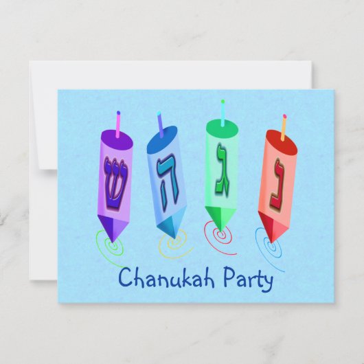 Vier Dreidels-uitnodigingen Kaart (Voorkant)